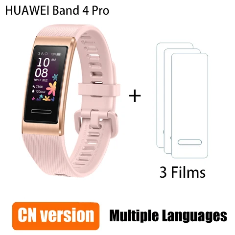 Смарт-браслет huawei Band 4 Pro gps, металлическая рамка, цветной сенсорный экран, датчик уровня кислорода в крови, датчик сердечного ритма, браслет для сна - Цвет: pink n 3films