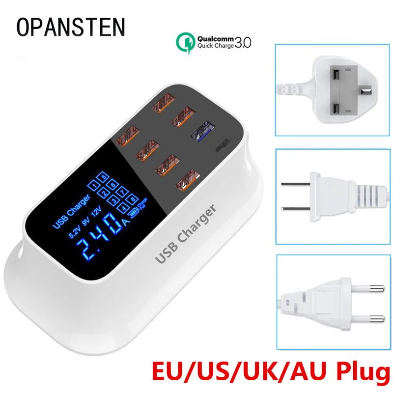 Универсальное зарядное устройство type C+ USB, 8 портов, быстрая зарядка 3,0 QC 3,0, быстрое зарядное устройство для мобильного телефона, адаптер для iPhone Xiaomi, usb-зарядное устройство