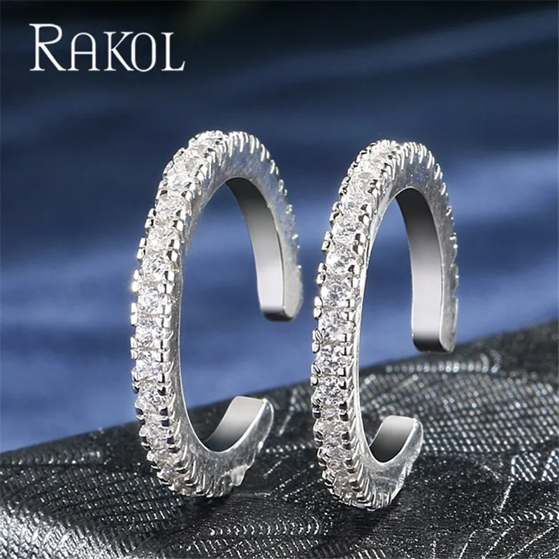 RAKOL/модные высококачественные серьги-клипсы с микро фианитами в форме C милые