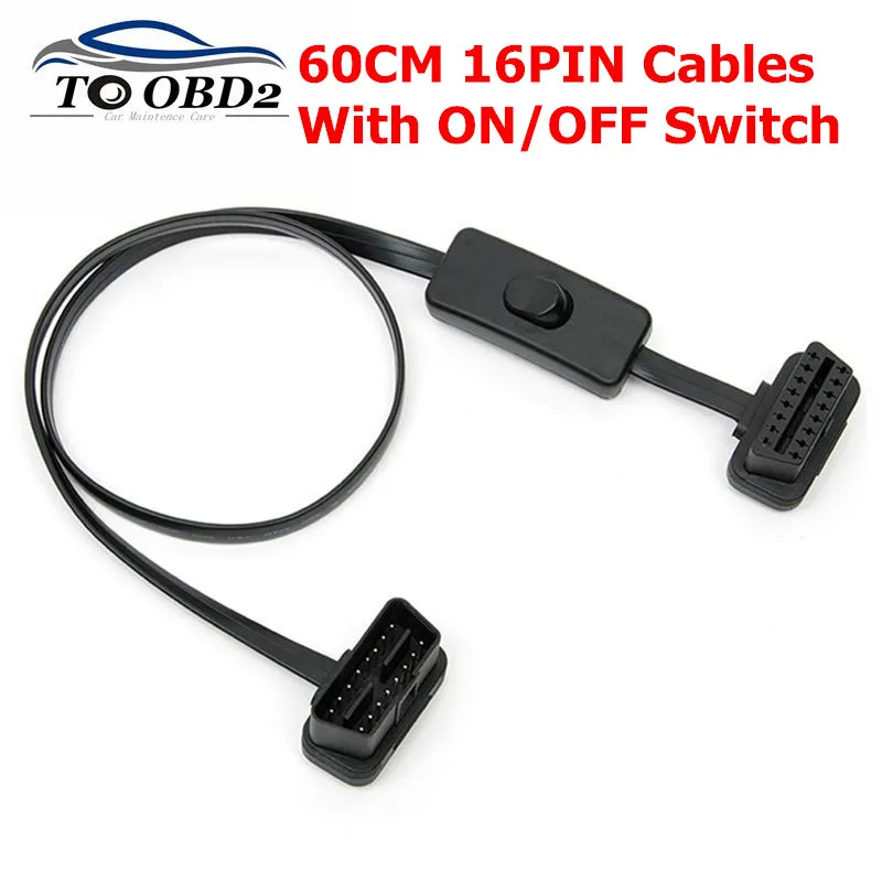 OBD2 OBDII 16 контактный кабель 60 см Авто Удлинительный с Мощность переключатель в