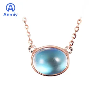 

Anmiy Elegant Sweet Bear Imitation Natural Blue Moonlight Stone Pendant 18k Rose Gold Female Necklace Choker