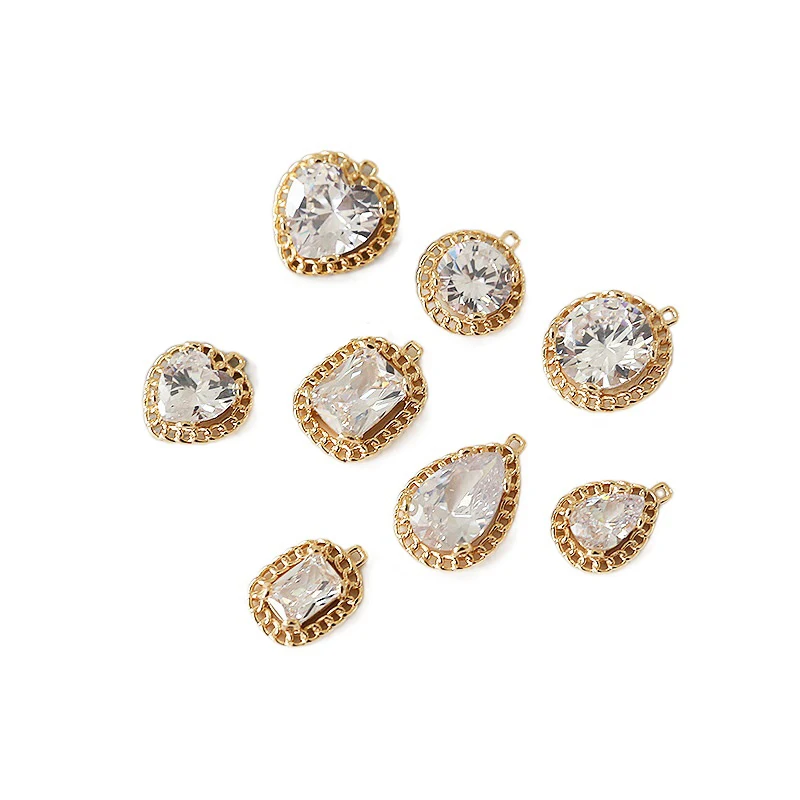 

Geometric love water drop zircon gold cut out lace pendant DIY accessories material 2pcs