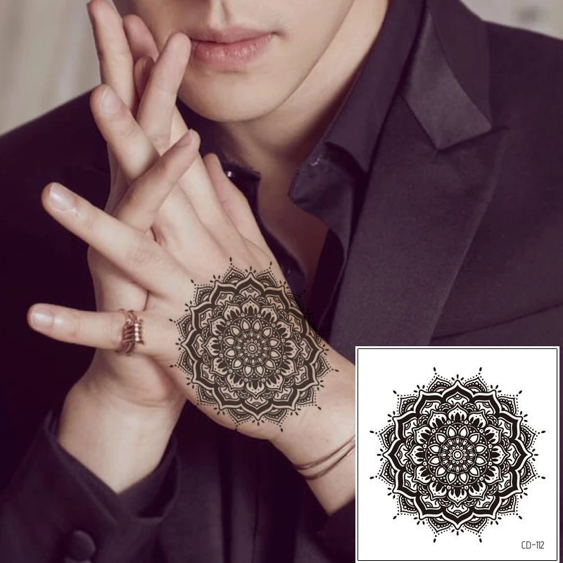 Маленький черный серьги Henna Mandala цветок временная татуировка Стикеры Красота