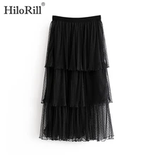 Женская шикарная Сексуальная кружевная сетчатая юбка, многослойная плиссированная Женская юбка миди, Повседневная элегантная прямая юбка с эластичной резинкой на талии