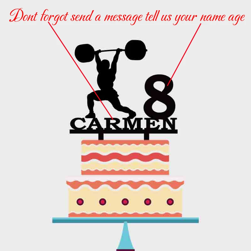 Personalized Birthday Cake Topper Custom Name Age Weightlifting Silhouette Cake Topper For Birthday Party Cake Decoration YC108