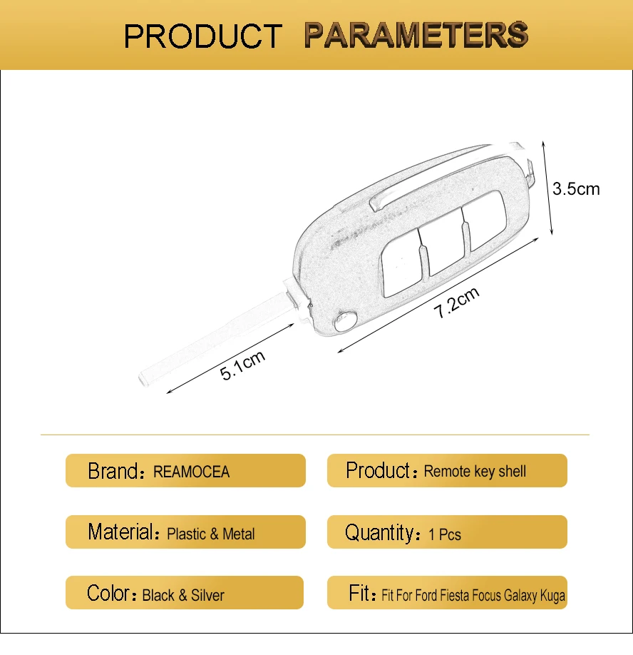 Reamocea 3 Button Modified Flip Folding Remote Key Flip Fob Shell  Fit For Ford Fiesta Focus Mondeo Galaxy Kuga S-Max C-Max 2010 (7)