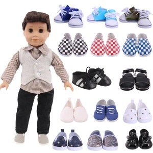 7Cm Doll Shoes Canvas Shoes,Leather,Checkered,For 18Inch American Logan Doll Gift & 43Cm Reborn Baby Accessories Kids Play Toy