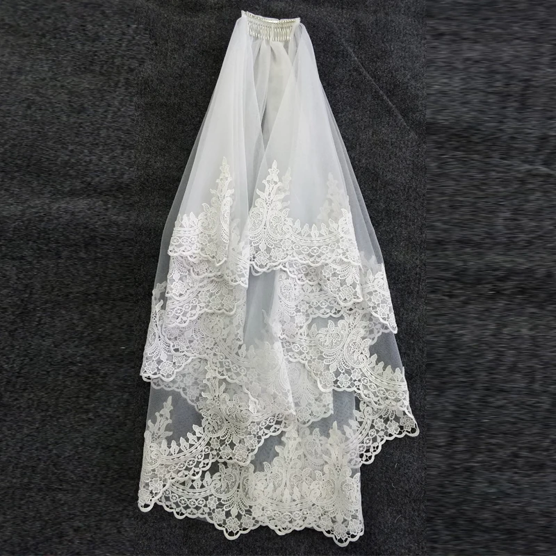 2 слоя Свадебные вуали с гребешком короткая свадебная вуаль 75 см Длина Локтя аппликация край высокого качества