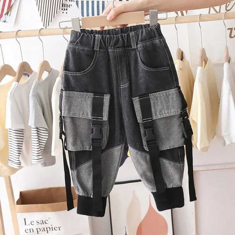 

2021 Boys Casual Jeans Trousers Autumn Fashion Elastic Waist Denim Pants Kids Children Loose Cargo Pants Bottoms Clothing J65