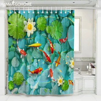 

Clear Lotus Pond 3D Shower Curtain Flowers Psychedelic Decor Bath Bathroom Curtain Waterproof Mildewproof Fabric Shower Curtains