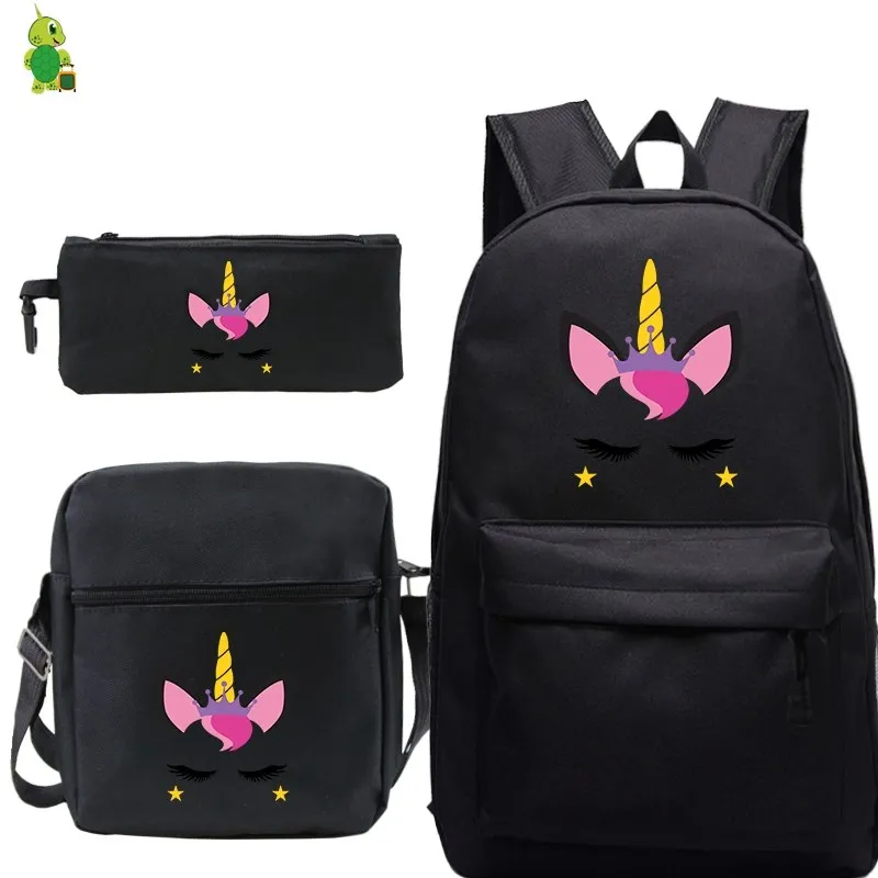 Mochila Единорог Рюкзак 3 шт./компл. школьные сумки для подростков мальчиков и девочек рюкзак средней школы Для женщин рюкзаки сумка пенал для ручек - Цвет: 9