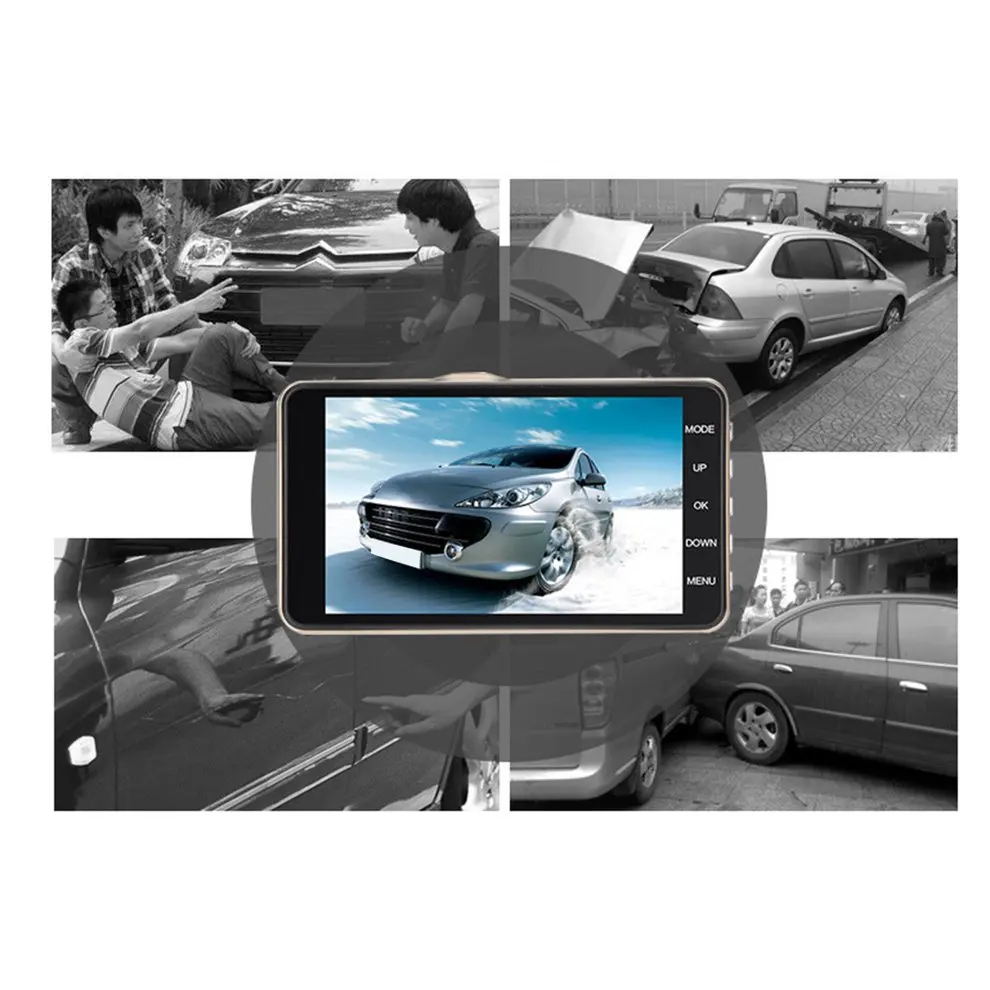 4 дюймовый большой экран Автомобильный видеорегистратор HD ночное видение широкоугольный объектив с двойными линзами