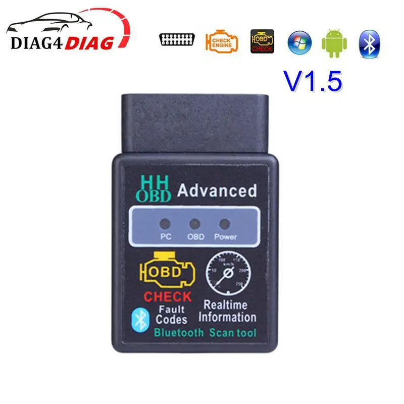 V1.5 ELM327 HHOBD2 Bluetooth 10 м Поддержка многоязычные Чтение/ясный Код работает с