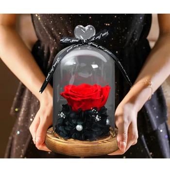 

Beauty And The Beast Rose Rose In LED Glass Dome Flowers Forever Rose Valentine's Day Wedding Home Decor Special Romantic Gift