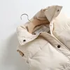 Autumn Winter Women Solid Loose Vest Drawstring Stand Collar Long Vest Jacket  Cotton Padded Women Windproof Warm Waistcoat 5