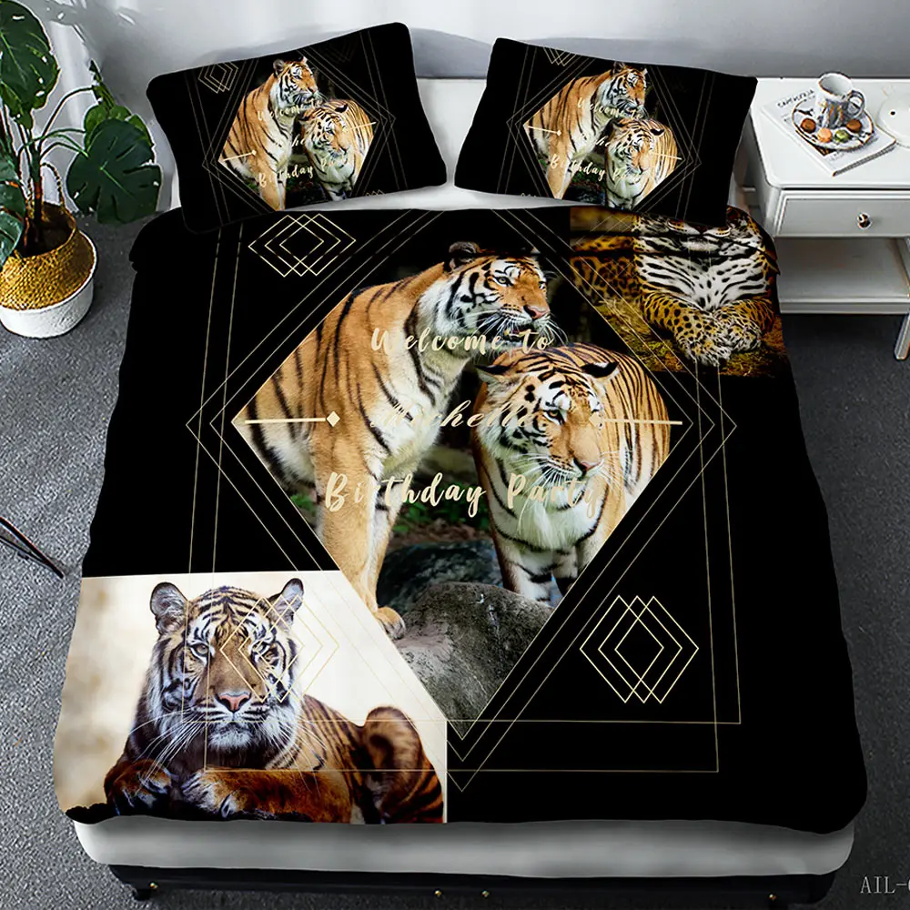Nimal 3D ift Art rmak Konfor Nevresim Tak m 3 Adet Beast Quiltcase 