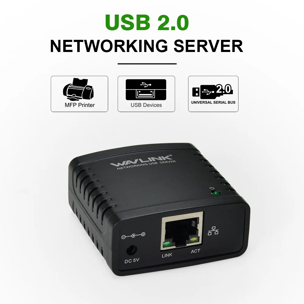  Wavlink USB 2.0 LRP Servidor de Impresión para Compartir una LAN Ethernet Impresoras de red Adaptad