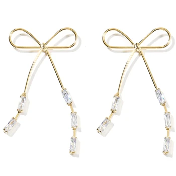 

Ant Angel 2020 Newest Romantic & Cute Bow Ear Drop For Lady Delicate Zircon 14 K Gold Plated Drop Earrings Anniversary Gift