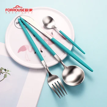 

Green Tableware Set Stainless Steel Cutlery Set Western Food Tableware Luxury Fork Teaspoon Knife Cutlery Set fork spoon