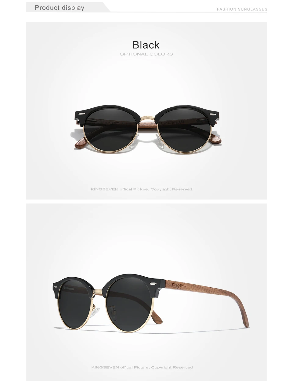 KINGSEVEN Handmade High Quality Wooden Frame Sunglasses UV400