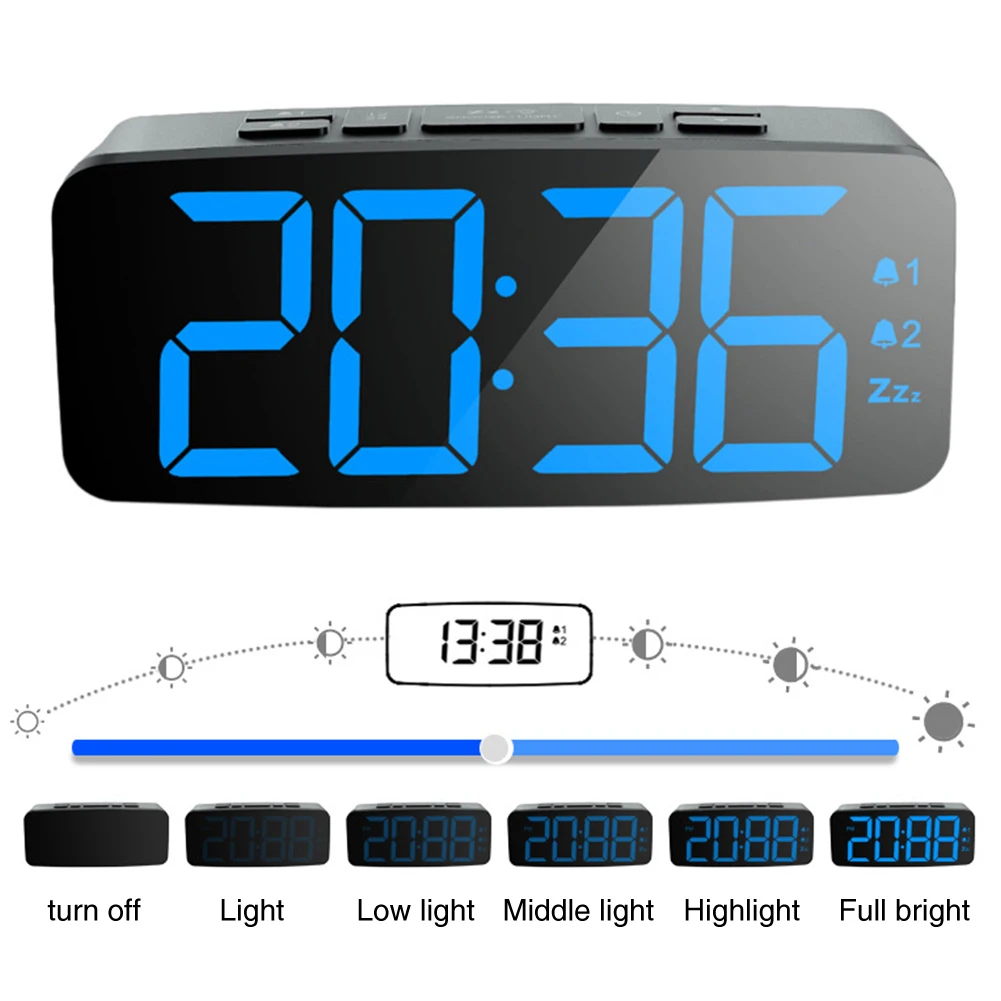Desktop Adjustable Brightness Time Snooze Function Wake Up Led Bedroom Digital Display Large Screen Home Alarm Clock Table USB