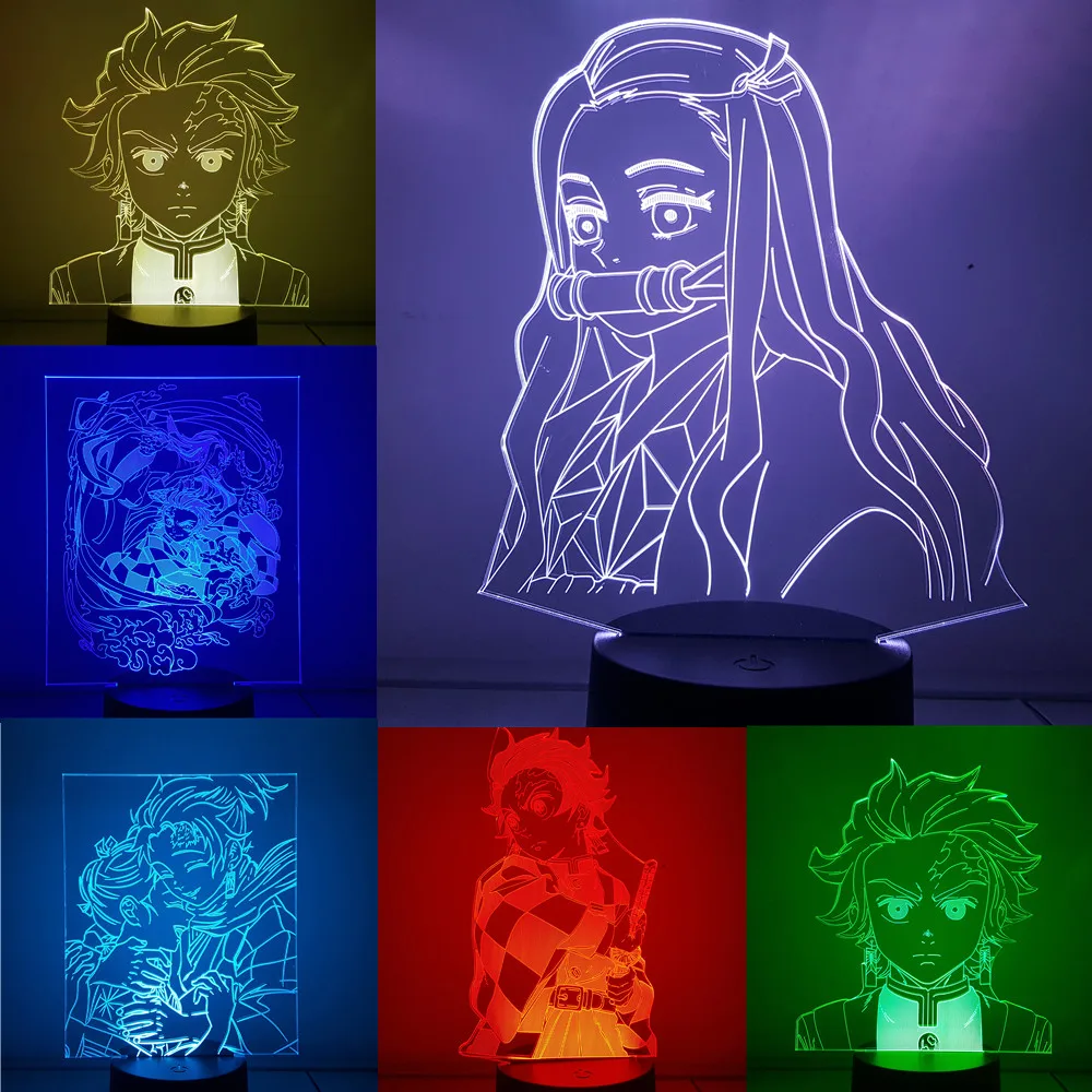 Demon Slayer Action Anime 3D Color Changing Led Figure Kimetsu no Yaiba Kamado Nezuko Kamado Tanjirou Desk Visual Model Gift Toy