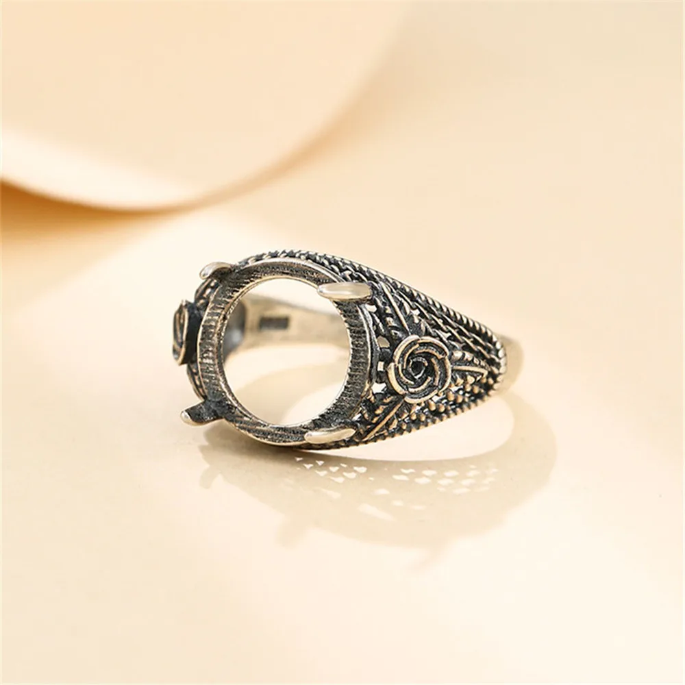Ring Blank for 12x12mm Round Cabochons Adjustable Ring Base Thai Sterling Silver Antique Style Ring Setting SR0108