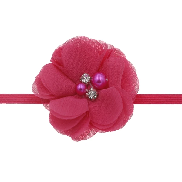 hot pink Детская повязка на голову для девочек; эластичная лента для волос с цветами; жемчужные стразы для принцессы; повязка на голову с цветами; Детские аксессуары для волос - Цвет: hot pink