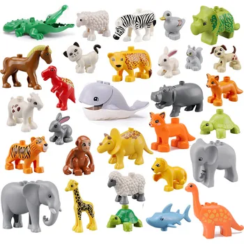 

10pcs/lot Duploe Big Size Diy Building Blocks Dinosaurs Wild Animal Figures Toys Compatible Duploed Toys For Children Kids Gifts
