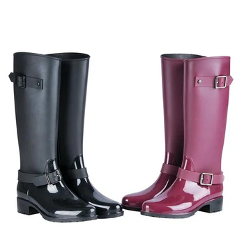 

2019 Women Tall Rain Boots Waterproof PVC Work Knee High Rain Boots Flat Anti-slip Rubber Rainy Day Shoes Woman