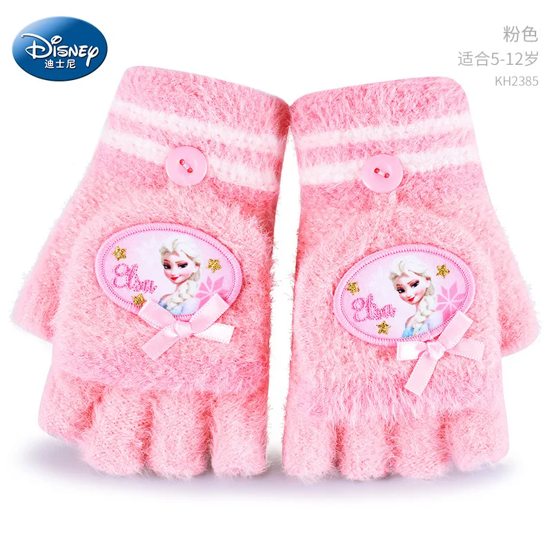 Elsa B Pink2 Дисней Дети Замороженные 2 Принцесса Эльза уличные теплые детские перчатки мультфильм Замороженные половина пальцев Варежки для девочек зимние От 5 до 10 лет - Цвет: Elsa B Pink2