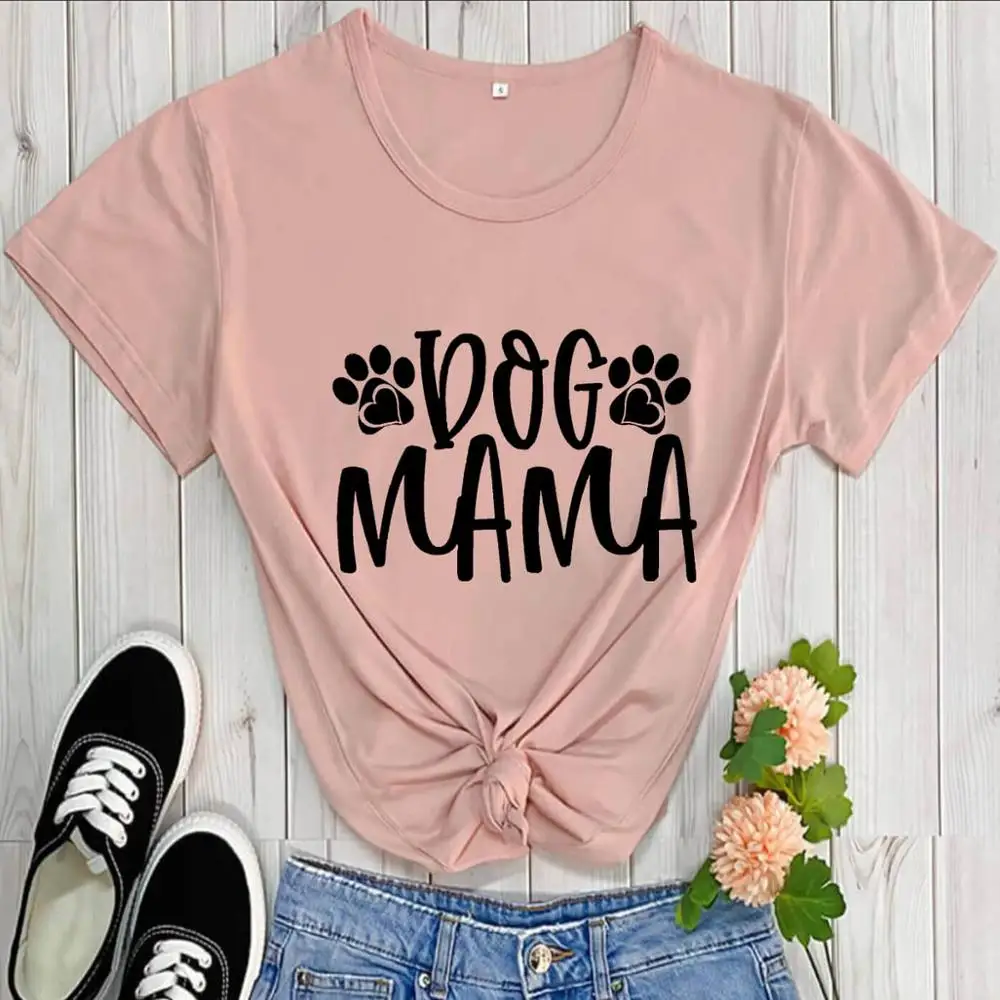

Футболка женская из 100% хлопка с принтом Dog MaMa, летний пуловер с круглым вырезом, топы с короткими рукавами, подарок для любимых