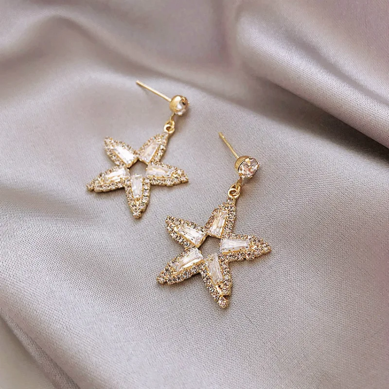 

2019 New Arrival Acrylic Trendy Star Women Dangle Earrings Individual Zircon Five-star Eardrop Drop Earrings Jewelry Earrings