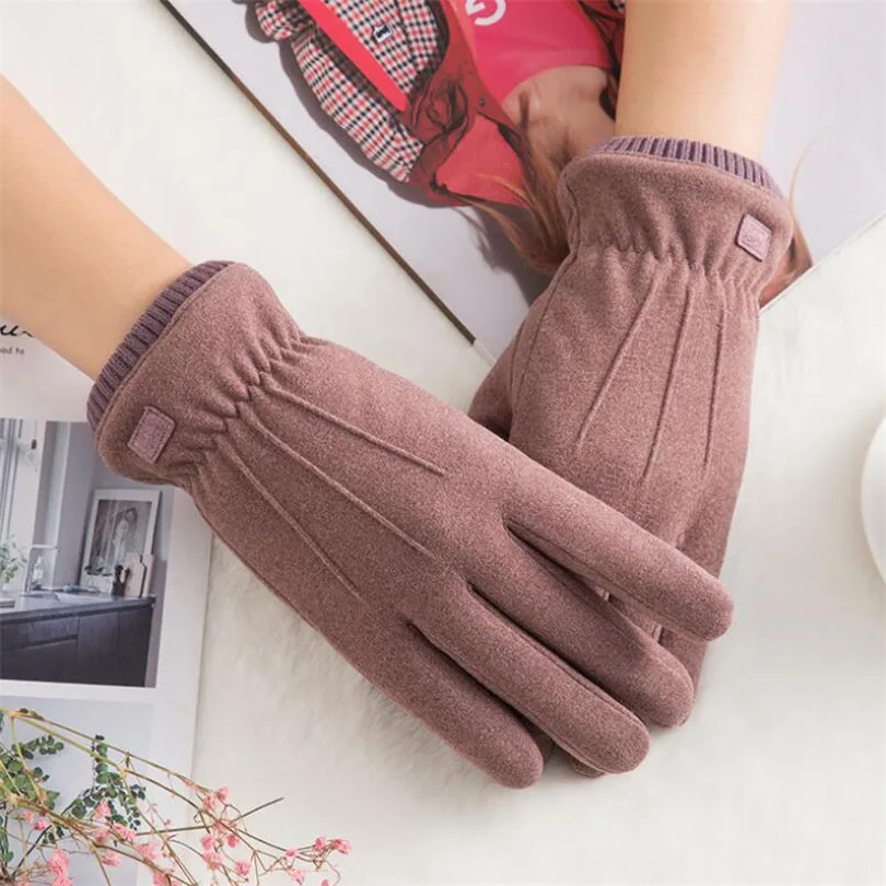 VIIANLES новые зимние женские теплые кашемировые перчатки три ребра варежки двойные толстые плюшевые наручные женские сенсорные перчатки для