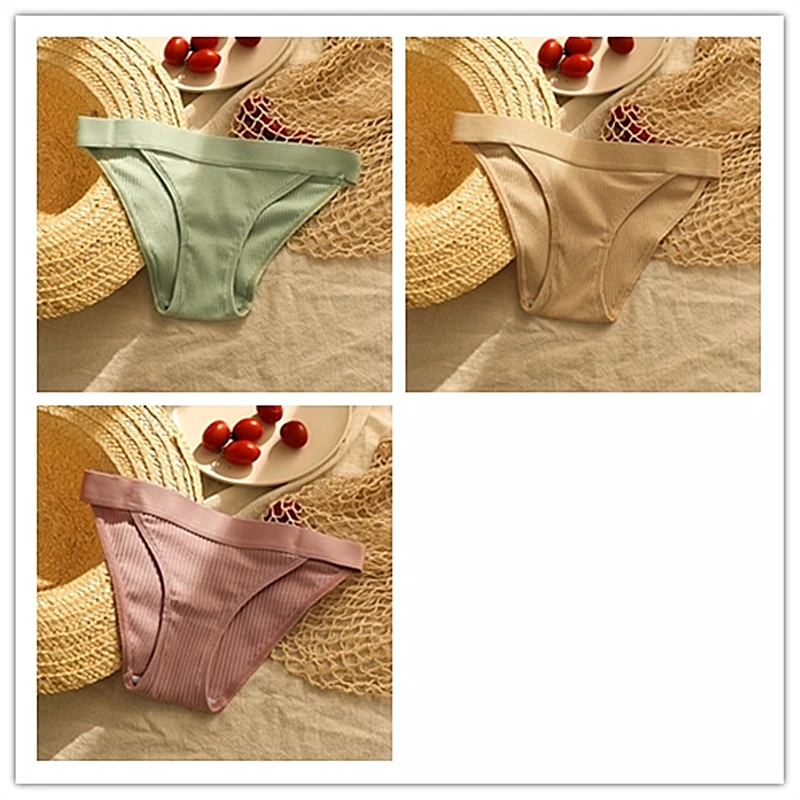 Green Pink Apricot 3 шт., модные хлопковые трусы, сексуальные трусики для женщин, бесшовные трусики, бикини, стринги, женское нижнее белье, низкая посадка, дамское нижнее белье, однотонное - Цвет: Green Pink Apricot