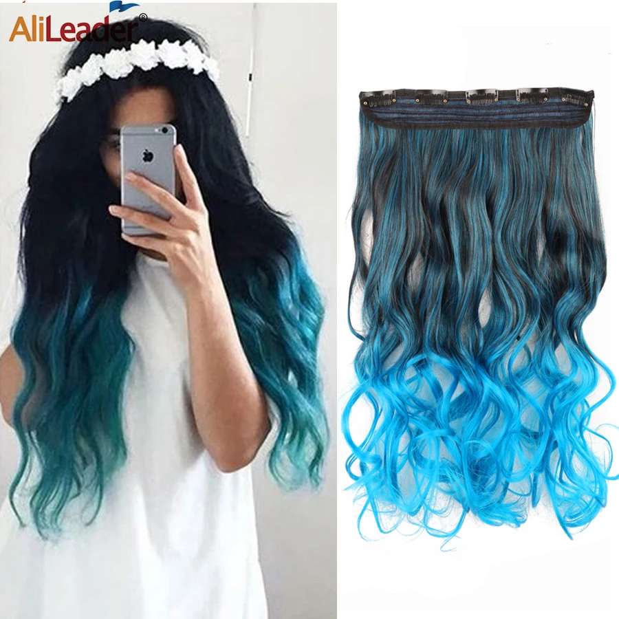 Alileader-Extensión de cabello Natural, 5Clips, extensión de cabello sintético, ondulado, ombré, 5Clips