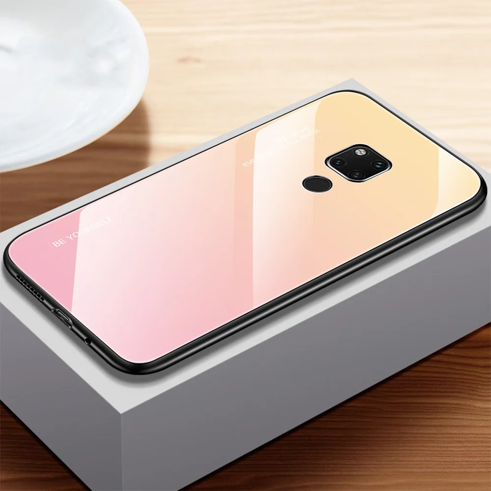 1 Градиентный чехол из закаленного стекла для huawei Honor 20 10i 20i 10 9 удобный телефонный футляр для huawei P30 Lite P30 Pro P Smart Plus - Цвет: 1