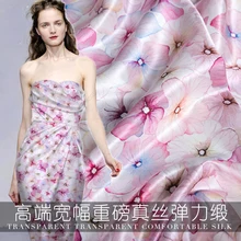 19 Осенняя Новинка 140 см ширина 20Momme 94% шелк 6% спандекс Шармез ткань женское платье с розовым принтом Diy шитье Распродажа