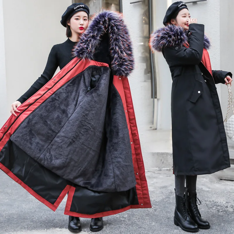 

2019 Winter New Style Korean-style Parka Cotton-padded Clothes Women's Mid-length over-the-Knee Thick down Jacket Cotton-padded