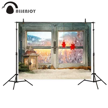 

Allenjoy Wooden Windows Background Cloth Star Winterland Snowflake Pine Leaves Lamp Photophone Banners Christmas Party Wallpaper