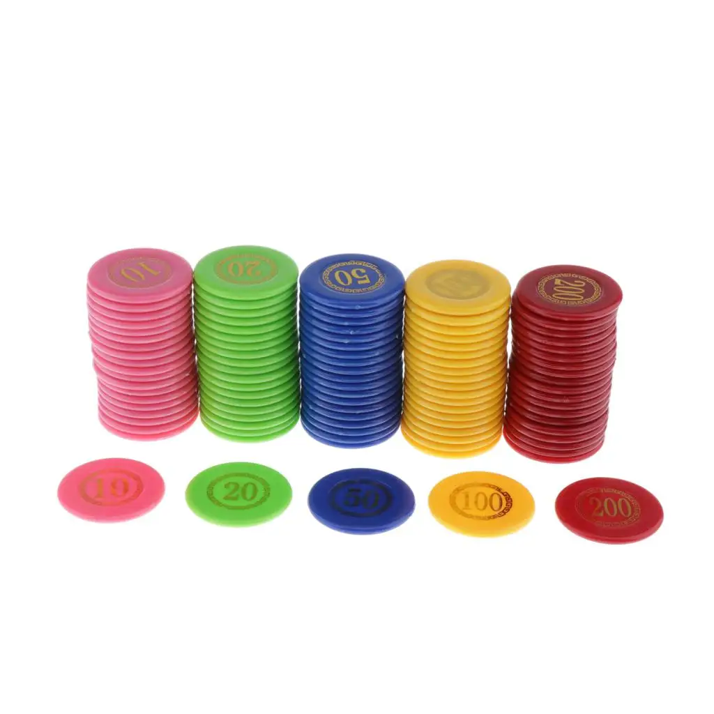 Poker Game Tokens, 100 Pack of Plastic Value Chips, 1.6 inch Counting Markers for Bingo, Mahjong, Roulette and Blackjack