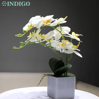 

INDIGO- (1set ) White Orchid Arrangment With Vase Real Touch Flower Home Flower Decoration Event Centerpiece Interior Trim