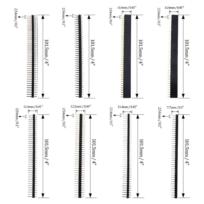 

40Pcs 8 Kinds of 2.54mm Breakaway PCB Board 40 Pin Male and Female Pin Header Connectors Kit for Arduino Prototype Shield