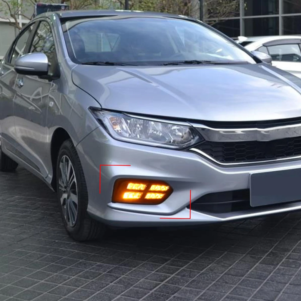 CSCSNL 2 шт. светодиодный DRL для Honda City Светодиодный дневной ходовой светильник, Дневной светильник, противотуманная фара с желтым поворотом