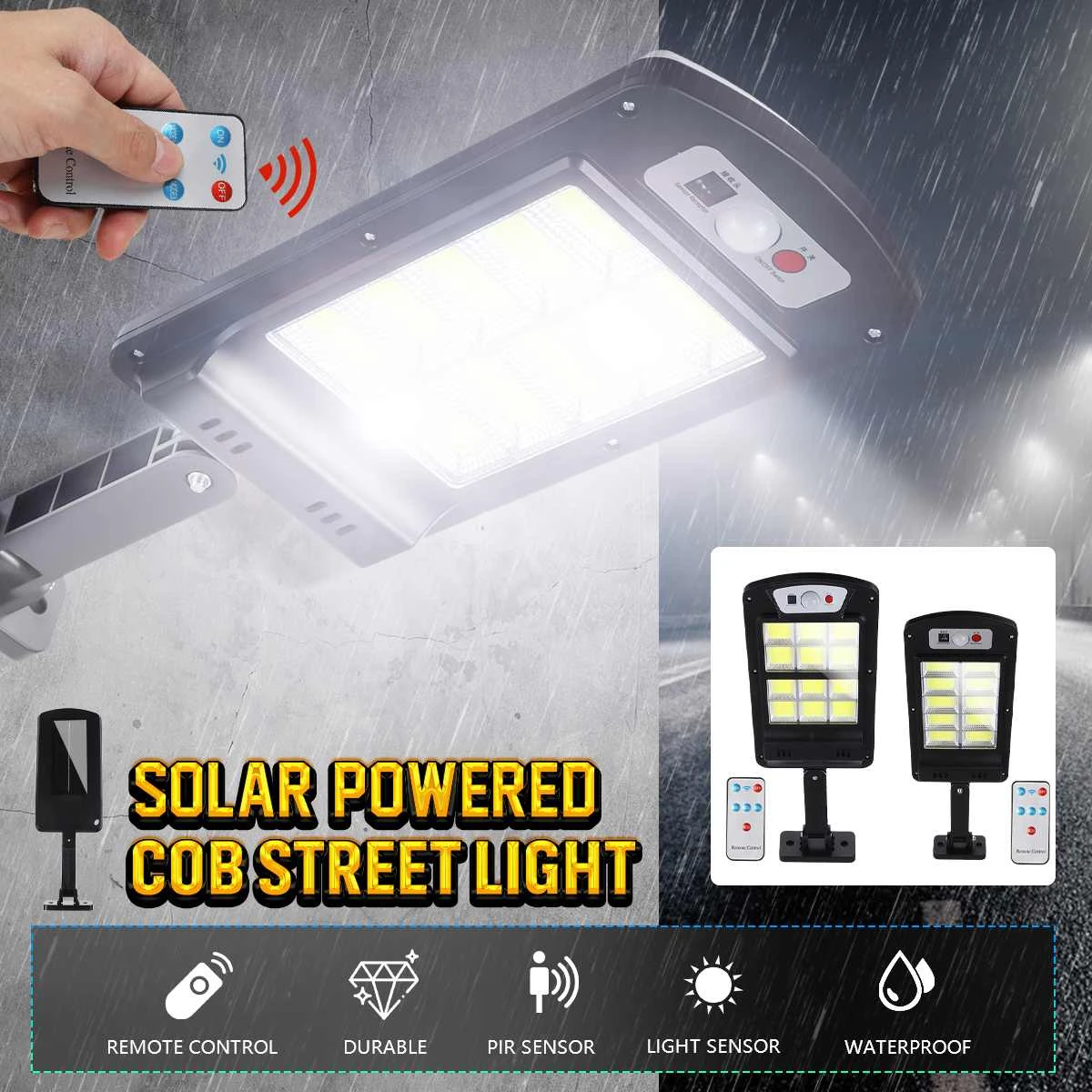 Commercial Outdoor Solar Street Wall Light Sensor PIR Motion COB LED Lamp Remote Commercial Outdoor Solar Street Wall Light Sensor PIR Motion COB LED Lamp Remote