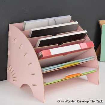 

A4 Fan Shaped Office Supplies Easy Install Multifunction Bookshelf Wooden Desktop File Rack Multi Layer Study Desk Organizer