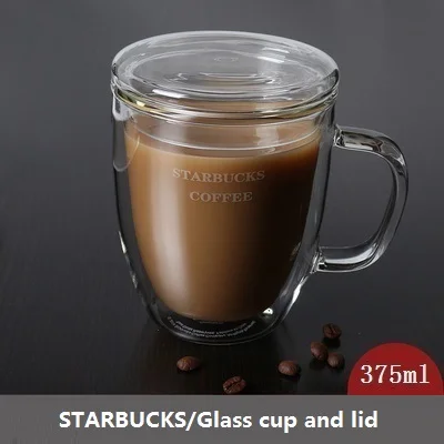 375ml cup and lid 250ml375ml475mlдвойные стеклянные высокие боросиликатные прозрачные креативные чашки тропические устойчивые кофейные чашки на заказ с логотипом - Цвет: 375ml cup and lid