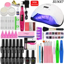 36/48/90w УФ-светодиодный светильник 12 Цветов Гель-лак для ногтей комплект оборудование для аппаратого манекюра и ручка ногтей инструменты для ногтей комплект