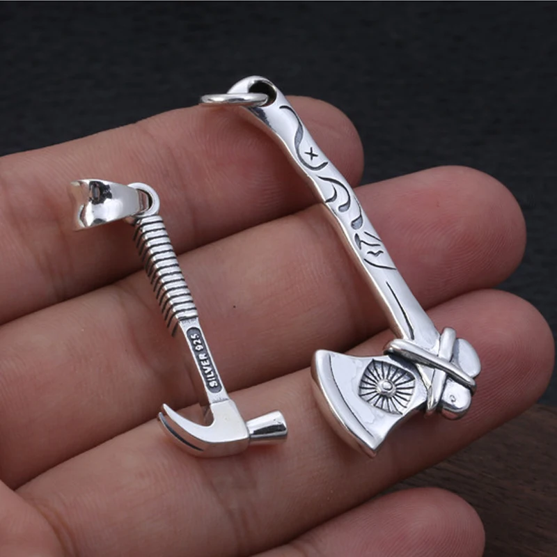 

Real 100% 925 Sterling Silver Creative Ax Hammer Eye of God Letter Necklace Pendant Fashion making Jewelry for Men Women Pendant