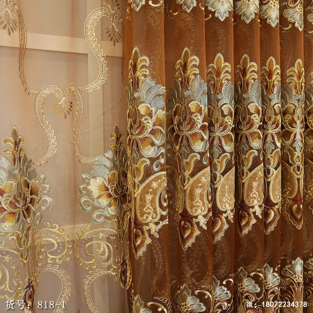 Европейские королевские роскошные золотые шторы Enbroidered шторы для гостиной столовой спальни прозрачные/вуаль шторы для украшения дома